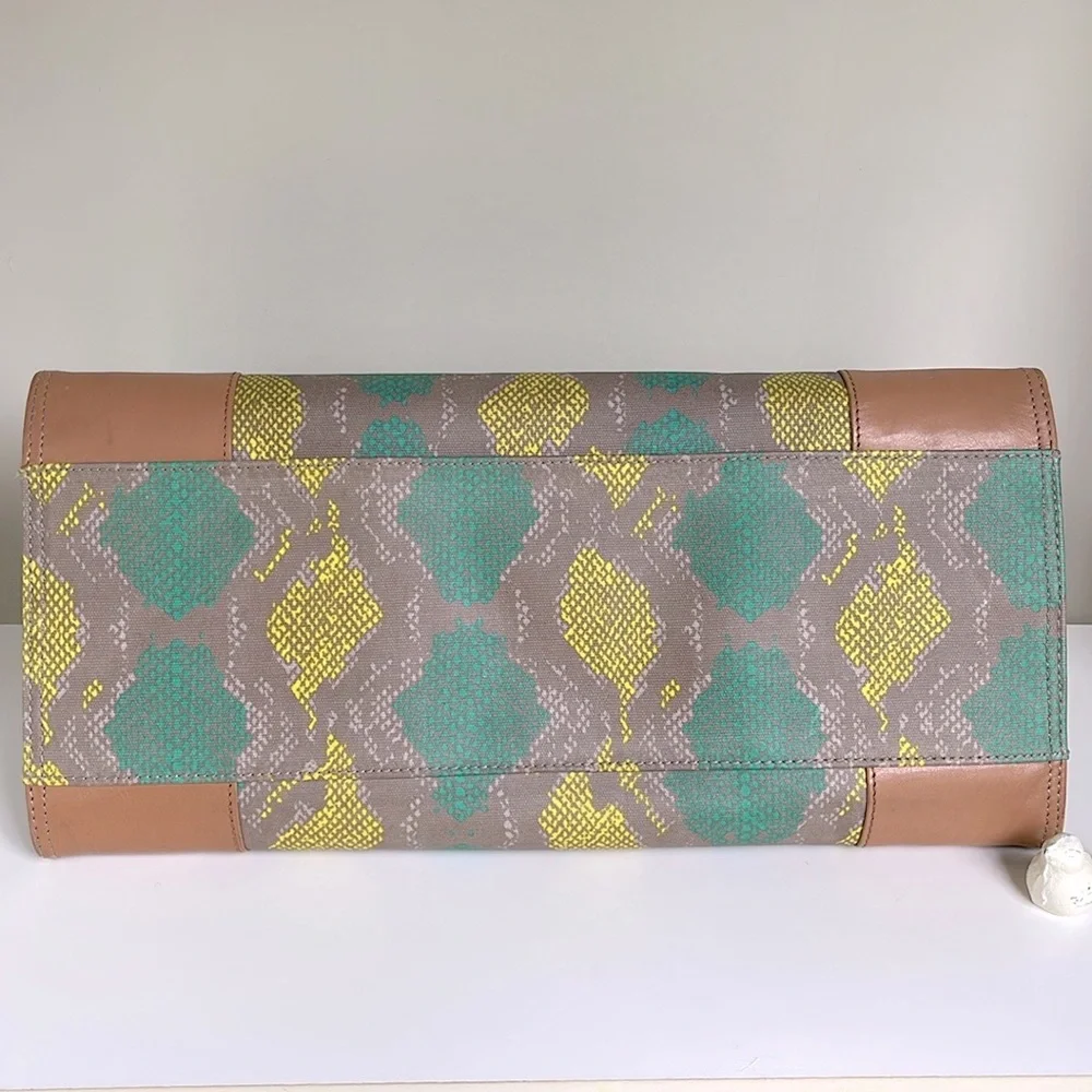 Tory Burch Ella Snake Skin Print Teal/Lime Large Tote
